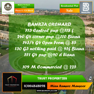 Residential Plot for Sale in Phase 4 - G4 Block -  Bahria Orchard, Lahore - (BP-203425)