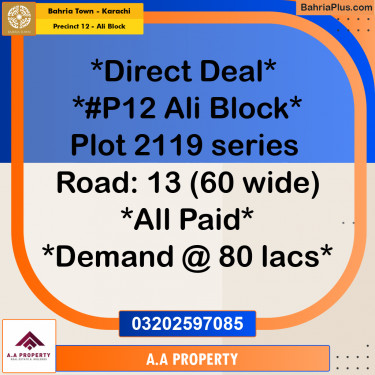 125 Sq. Yards Residential Plot for Sale in Precinct 12 - Ali Block -  Bahria Town, Karachi - (BP-203509)