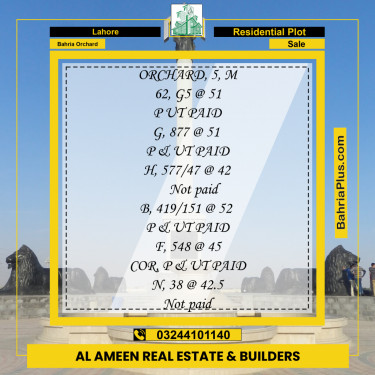 Residential Plot for Sale in Bahria Orchard, Lahore - (BP-203511)