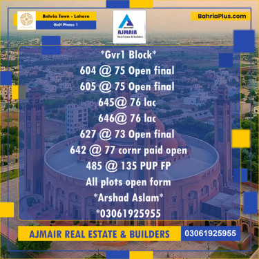 Residential Plot for Sale in Golf Phase 1 -  Bahria Town, Lahore - (BP-203669)