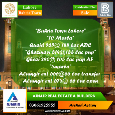 Residential Plot for Sale in Bahria Town, Lahore - (BP-203672)