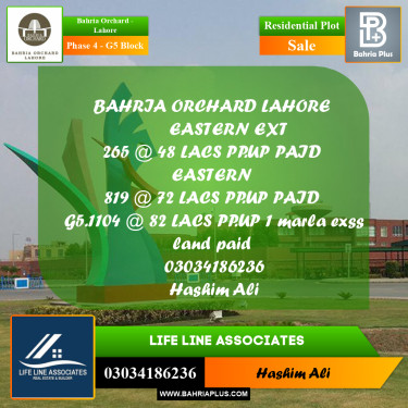 10 Marla Residential Plot for Sale in Phase 4 - G5 Block -  Bahria Orchard, Lahore - (BP-203673)