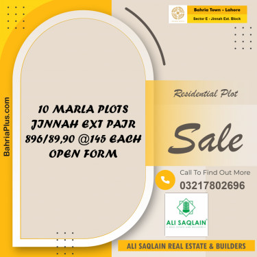 10 Marla Residential Plot for Sale in Sector E - Jinnah Ext. Block -  Bahria Town, Lahore - (BP-203677)