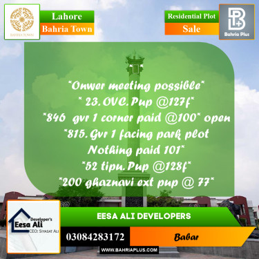 Residential Plot for Sale in Bahria Town, Lahore - (BP-203772)