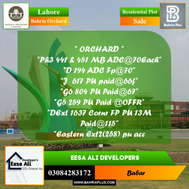 Residential Plot for Sale in Bahria Orchard, Lahore - (BP-203774)