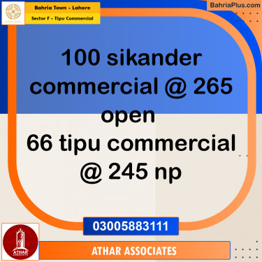 5 Marla Commercial Plot for Sale in Sector F - Tipu Commercial -  Bahria Town, Lahore - (BP-203893)