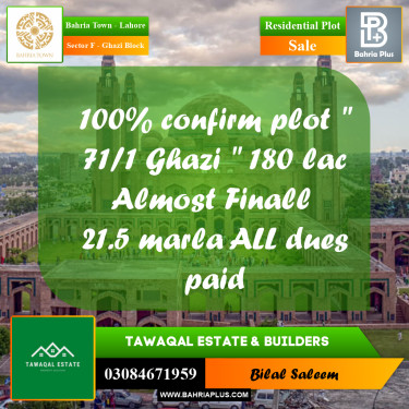 21.5 Marla Residential Plot for Sale in Sector F - Ghazi Block -  Bahria Town, Lahore - (BP-203927)