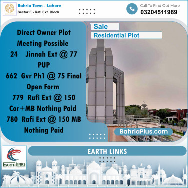 10 Marla Residential Plot for Sale in Sector E - Rafi Ext. Block -  Bahria Town, Lahore - (BP-203984)