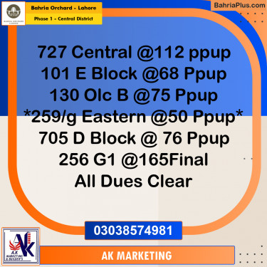 10 Marla Residential Plot for Sale in Phase 1 - Central District -  Bahria Orchard, Lahore - (BP-204022)