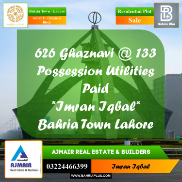 10 Marla Residential Plot for Sale in Sector F - Ghaznavi Block -  Bahria Town, Lahore - (BP-204060)