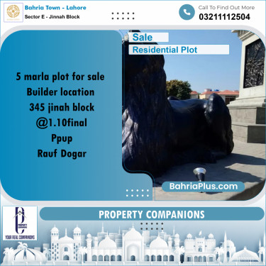 Residential Plot for Sale in Sector E - Jinnah Block -  Bahria Town, Lahore - (BP-204116)