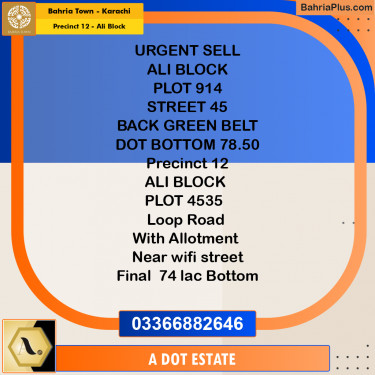 125 Sq. Yards Residential Plot for Sale in Precinct 12 - Ali Block -  Bahria Town, Karachi - (BP-204210)