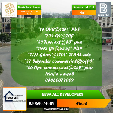 Residential Plot for Sale in Sector C - Tulip Ext. Block -  Bahria Town, Lahore - (BP-204319)