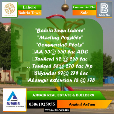 Commercial Plot for Sale in Bahria Town, Lahore - (BP-204334)