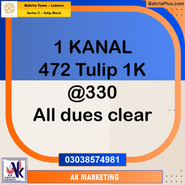 1 Kanal Residential Plot for Sale in Sector C - Tulip Block -  Bahria Town, Lahore - (BP-204342)