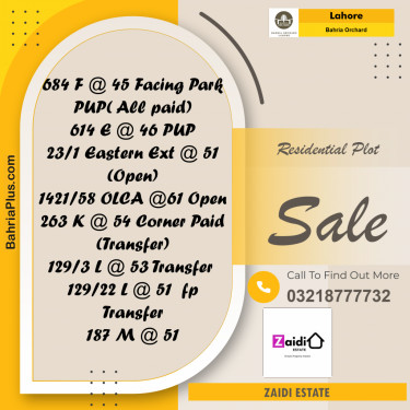 Residential Plot for Sale in Bahria Orchard, Lahore - (BP-204404)