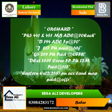 Residential Plot for Sale in Bahria Orchard, Lahore - (BP-204432)
