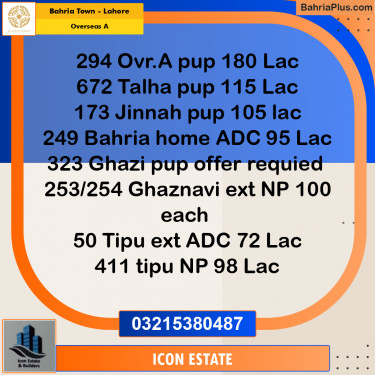 10 Marla Residential Plot for Sale in Overseas A -  Bahria Town, Lahore - (BP-204527)