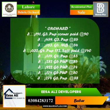 Residential Plot for Sale in Bahria Orchard, Lahore - (BP-204670)