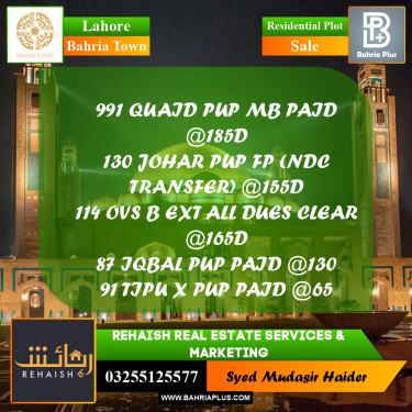 Residential Plot for Sale in Bahria Town, Lahore - (BP-204726)