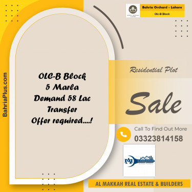 5 Marla Residential Plot for Sale in OLC-B Block -  Bahria Orchard, Lahore - (BP-204769)