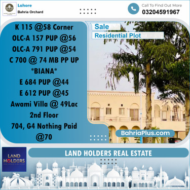 Residential Plot for Sale in Bahria Orchard, Lahore - (BP-204890)