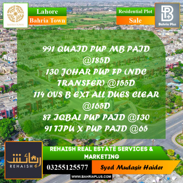 Residential Plot for Sale in Bahria Town, Lahore - (BP-204950)