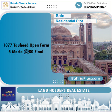 5 Marla Residential Plot for Sale in Sector F - Tauheed Block -  Bahria Town, Lahore - (BP-204980)
