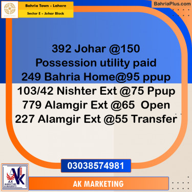10 Marla Residential Plot for Sale in Sector E - Johar Block -  Bahria Town, Lahore - (BP-204981)