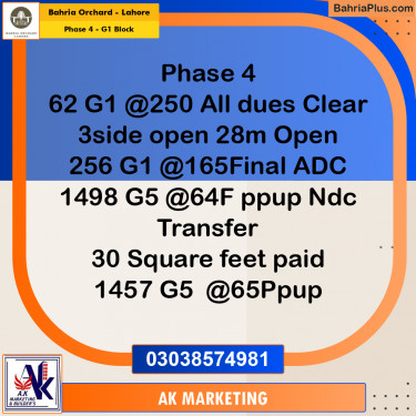 28 Marla Residential Plot for Sale in Phase 4 - G1 Block -  Bahria Orchard, Lahore - (BP-204997)