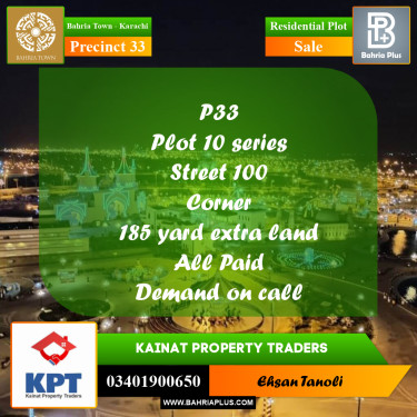 Residential Plot for Sale in Precinct 33 -  Bahria Town, Karachi - (BP-205033)