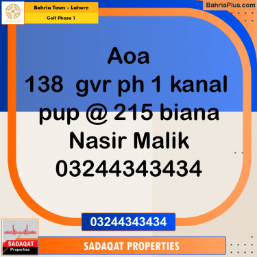 1 Kanal Residential Plot for Sale in Golf Phase 1 -  Bahria Town, Lahore - (BP-205065)
