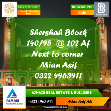 Residential Plot for Sale in Sector F - Shershah Block -  Bahria Town, Lahore - (BP-205095)