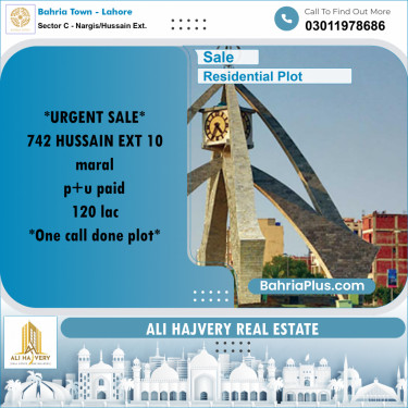 10 Marla Residential Plot for Sale in Sector C - Nargis/Hussain Ext. -  Bahria Town, Lahore - (BP-205156)