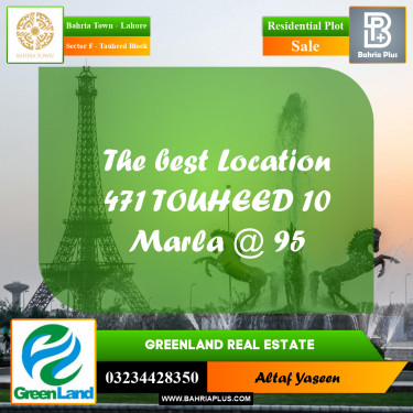 10 Marla Residential Plot for Sale in Sector F - Tauheed Block -  Bahria Town, Lahore - (BP-205168)