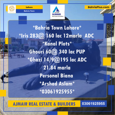 Residential Plot for Sale in Bahria Town, Lahore - (BP-205194)