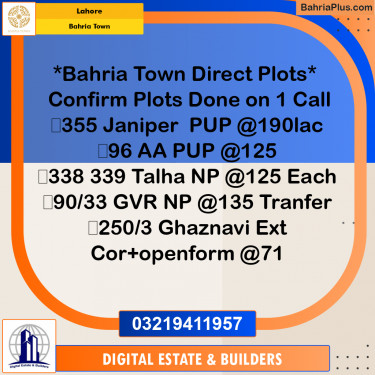 Residential Plot for Sale in Bahria Town, Lahore - (BP-205206)