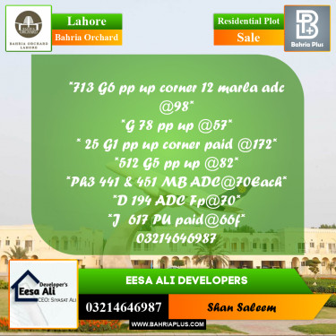 Residential Plot for Sale in Bahria Orchard, Lahore - (BP-205276)