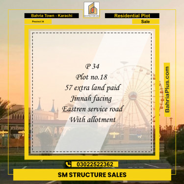 307 Sq. Yards Residential Plot for Sale in Precinct 34 -  Bahria Town, Karachi - (BP-205279)