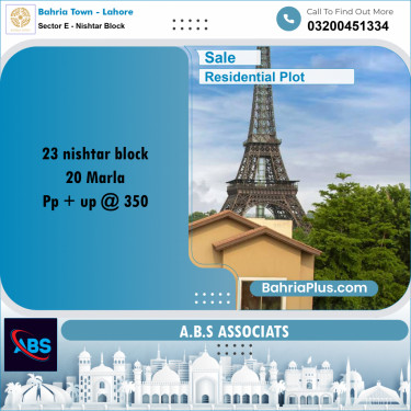 20 Marla Residential Plot for Sale in Sector E - Nishtar Block -  Bahria Town, Lahore - (BP-205300)