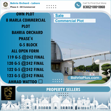 8 Marla Commercial Plot for Sale in Phase 4 - G5 Commercial -  Bahria Orchard, Lahore - (BP-205392)