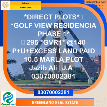 10 Marla Residential Plot for Sale in Bahria Town, Lahore - (BP-205410)