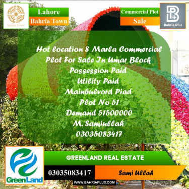 8 Marla Commercial Plot for Sale in Bahria Town, Lahore - (BP-205541)