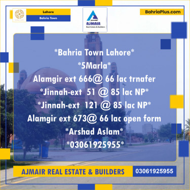Residential Plot for Sale in Bahria Town, Lahore - (BP-205587)
