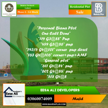 Residential Plot for Sale in Phase 4 - G4 Block -  Bahria Orchard, Lahore - (BP-205638)
