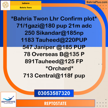 Residential Plot for Sale in Bahria Town, Lahore - (BP-205661)