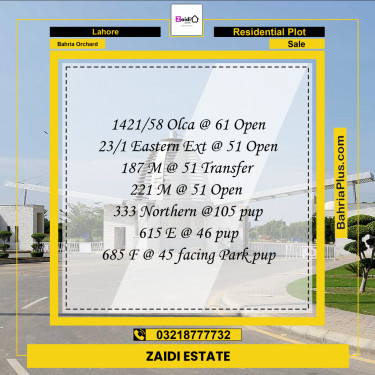 Residential Plot for Sale in Bahria Orchard, Lahore - (BP-205692)