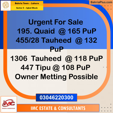 Residential Plot for Sale in Sector E - Iqbal Block -  Bahria Town, Lahore - (BP-205913)