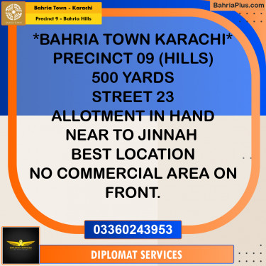 500 Sq. Yards Residential Plot for Sale in Precinct 9 - Bahria Hills -  Bahria Town, Karachi - (BP-205937)