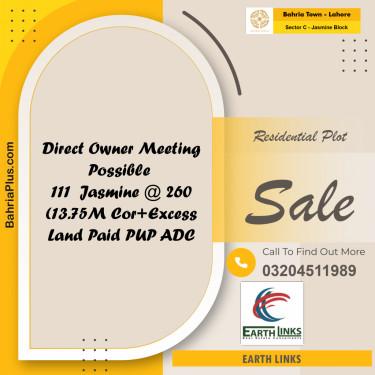 10 Marla Residential Plot for Sale in Sector C - Jasmine Block -  Bahria Town, Lahore - (BP-206127)